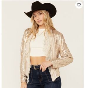 New Miss Me Sequin Open Front Cropped Jacket Size: XL